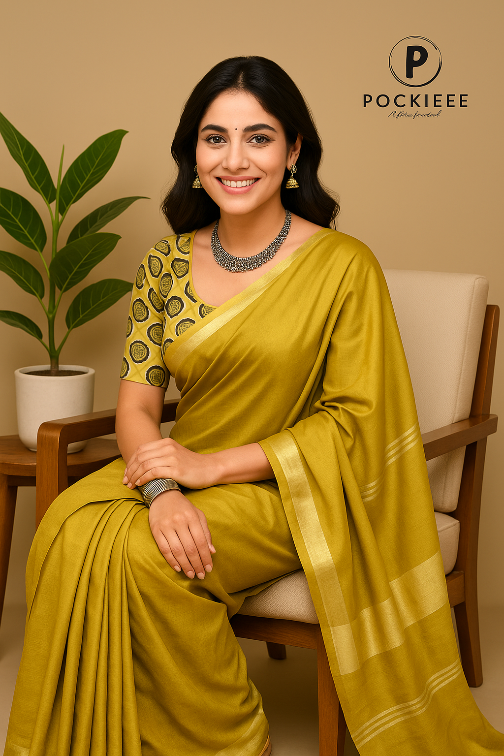 Plain Cotton Linen Saree with Blouse Piece